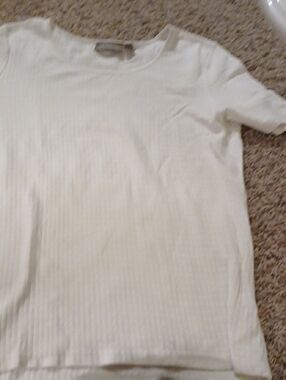 croft & barrow Cream Ribbed Short Sleeve Top